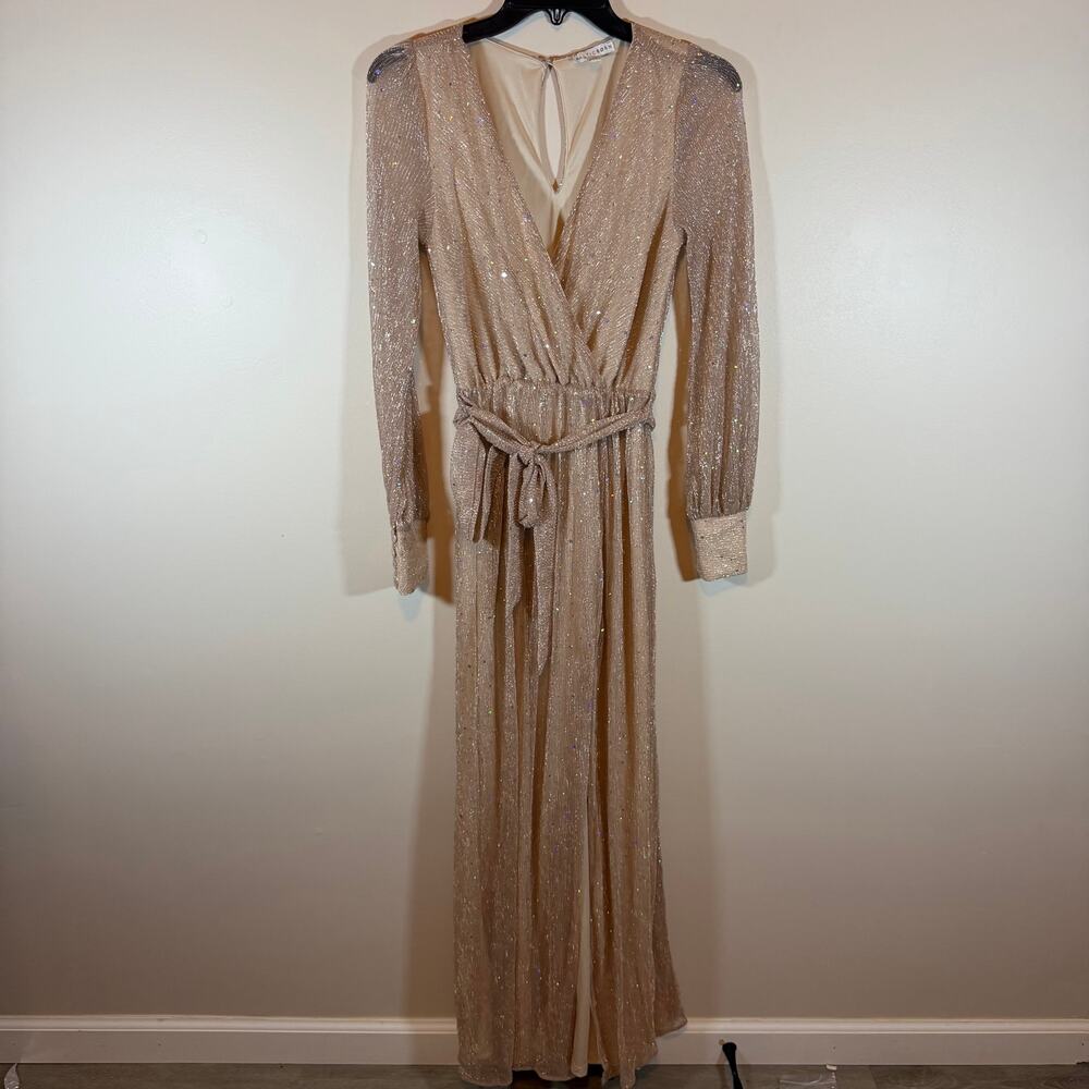 Baltic Born Abigail Sparkle Gown Women XS Champagne Silver Shimmer Sequin A-Line